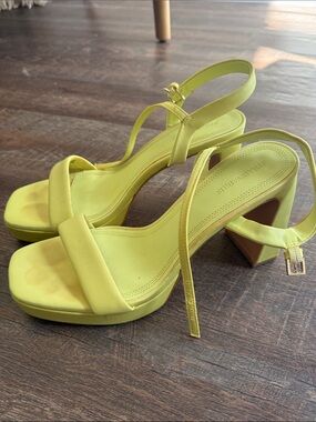 Stradivarius Lemon Yellow Platform Block Heel Sandals